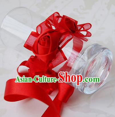 Top Grade Classical Wedding Ribbon Red Silk Flowers, Bride Emulational Wrist Flowers Bridesmaid Bracelet Flowers for Women