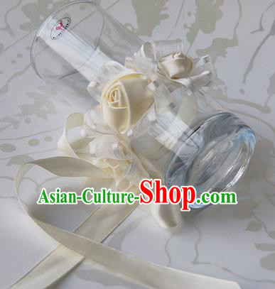 Top Grade Classical Wedding Ribbon Beige Silk Flowers, Bride Emulational Wrist Flowers Bridesmaid Bracelet Flowers for Women