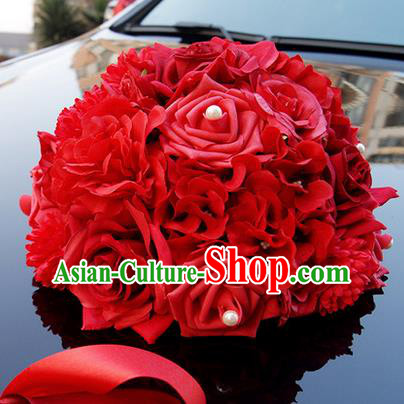 Top Grade Wedding Accessories Red Ball-flower Decoration, China Style Wedding Car Ornament Ribbon Flowers