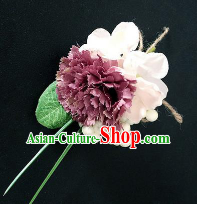 Top Grade Classical Wedding Silk Flowers,Emulational Corsage Bride Dusty Pink Brooch Flowers for Women
