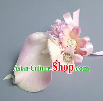 Top Grade Classical Wedding Pink Silk Common Callalily Flowers,Groom Emulational Corsage Groomsman Brooch Flowers for Men