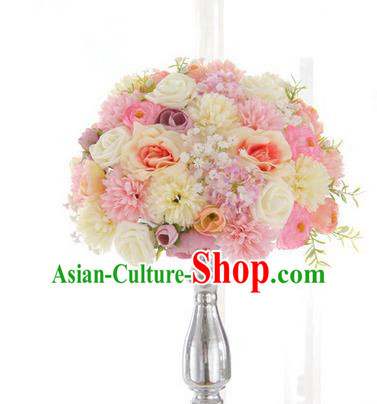 Top Grade Classical Wedding Pink Flowers, Bride Holding Emulational Flowers, Hand Tied Bouquet Flowers for Women