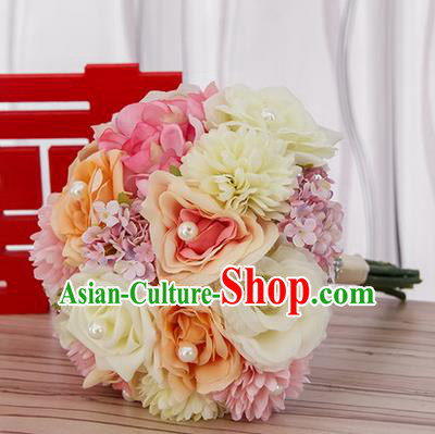 Top Grade Classical Wedding Silk Pink Flowers, Bride Holding Emulational Flowers, Hand Tied Bouquet Flowers for Women