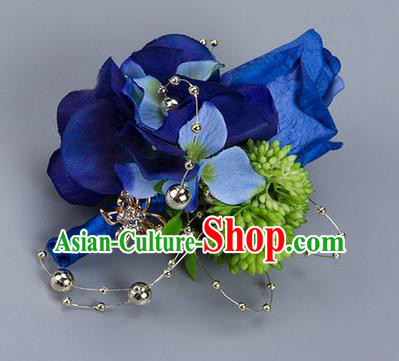 Top Grade Classical Wedding Blue Silk Flowers Brooch,Groom Emulational Corsage Groomsman Brooch Flowers for Men