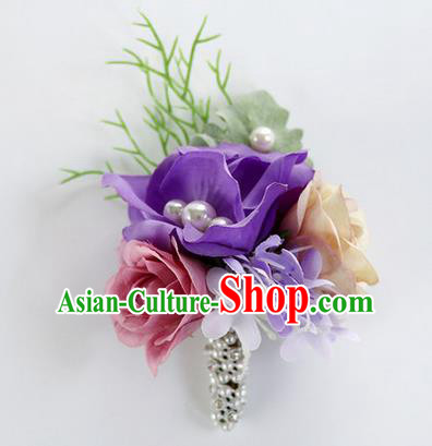 Top Grade Classical Wedding Purple Flower Brooch, Bride Emulational Corsage Bridesmaid Brooch Flowers for Women