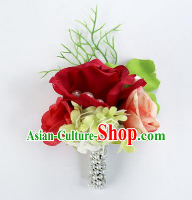 Top Grade Classical Wedding Red Flower Brooch, Bride Emulational Corsage Bridesmaid Brooch Flowers for Women