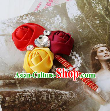 Top Grade Classical Wedding Red Ribbon Flowers Brooch,Groom Emulational Corsage Groomsman Crystal Brooch Flowers for Men