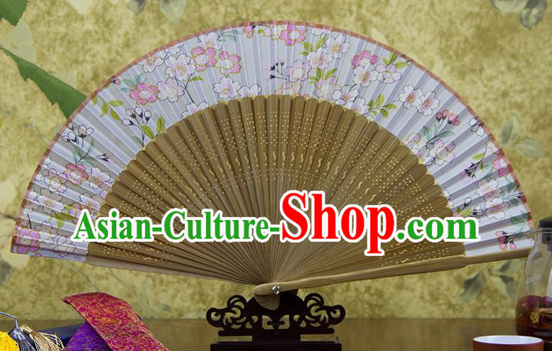 Traditional Chinese Handmade Crafts Pink Folding Fan, China Sensu Printing Peach Flowers Silk Fan Hanfu Fans for Women