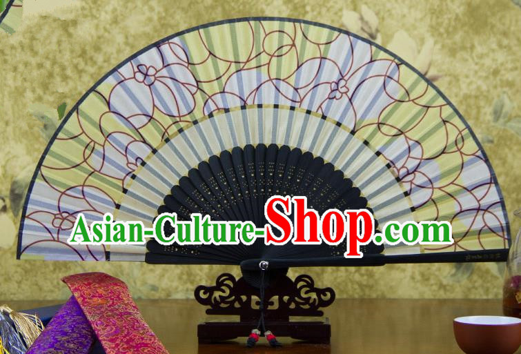 Traditional Chinese Handmade Crafts Two-segment Folding Fan, China Printing Flowers Sensu Yellow Silk Fan Hanfu Fans for Women