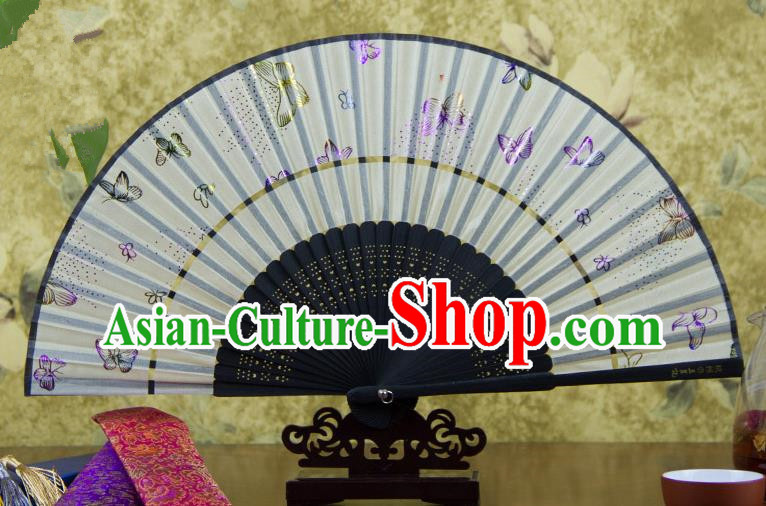 Traditional Chinese Handmade Crafts Two-segment Folding Fan, China Printing Butterfly Sensu Silk Fan Hanfu Fans for Women