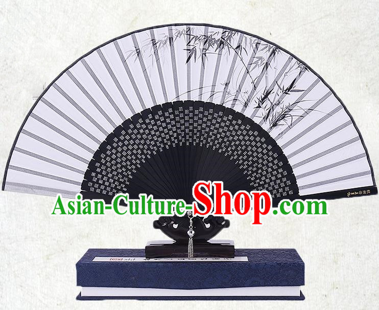 Traditional Chinese Handmade Crafts Folding Fan, China Classical Ink Painting Bamboo Sensu Silk Fan Hanfu Fans for Men
