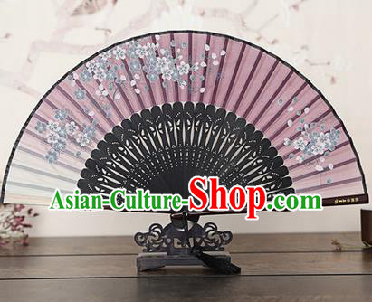 Traditional Chinese Handmade Crafts Bamboo Rib Folding Fan, China Classical Printing Peach Flowers Sensu Gradient Silk Fan Hanfu Fans for Women