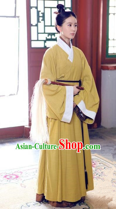 Traditional Ancient Chinese Ming Dynasty Taoist Nun Robes Clothing, Chinese Ancient Priest Frock Costume and Headpiece Complete Set