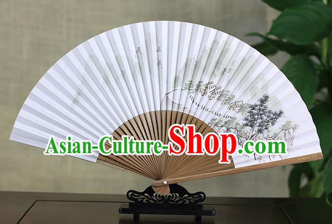 Traditional Chinese Handmade Crafts Ink Painting Scenery Folding Fan, China Classical Art Paper Sensu Xuan Paper Fan Hanfu Fans for Men