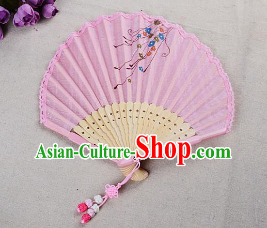Traditional Chinese Handmade Crafts Hand Painting Flower Folding Fan, China Classical Linen Sensu Sunflower-type Pink Fan Hanfu Fans for Women