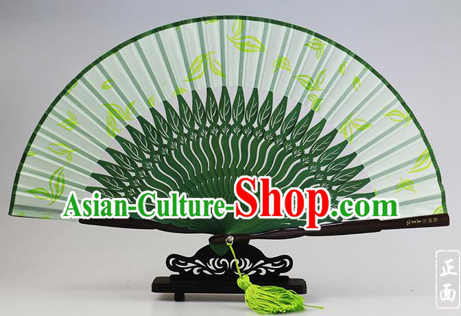 Traditional Chinese Handmade Crafts Tea Perfume Folding Fan, China Classical Sensu Green Silk Fan Hanfu Fans for Women