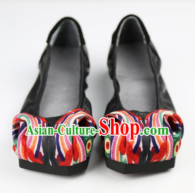Traditional Chinese Shoes Embroidered Shoes Black Cow Leather Shoes Hanfu Shoes for Women
