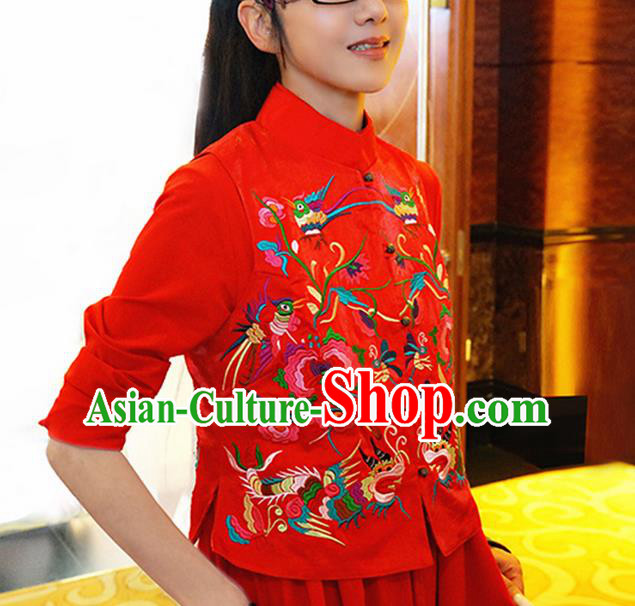 Traditional Ancient Chinese National Costume, Elegant Hanfu Shirt, China Tang Suit Embroidery Undergarment Blouse Red Vest Clothing for Women