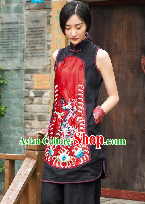 Traditional Ancient Chinese National Costume, Elegant Hanfu Shirt, China Tang Suit Embroidery Blouse Red Long Vest Clothing for Women