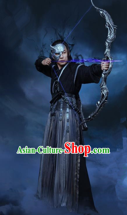 Traditional Ancient Chinese Swordsman Dress Clothing, Chinese Ancient Ming Dynasty Martial Arts Assassin Costume and Headpiece Complete Set for Men
