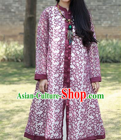 Traditional Ancient Chinese National Costume, Elegant Hanfu Embroidered Organza Coat, China Tang Suit Purple Dust Coat for Women