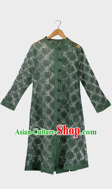 Traditional Ancient Chinese National Costume, Elegant Hanfu Embroidered Organza Coat, China Tang Suit Green Dust Coat for Women