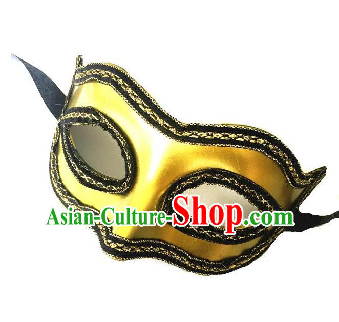 Top Grade Halloween Masquerade Ceremonial Occasions Handmade Model Show Mask Headwear, Brazilian Carnival Golden Mask for Men