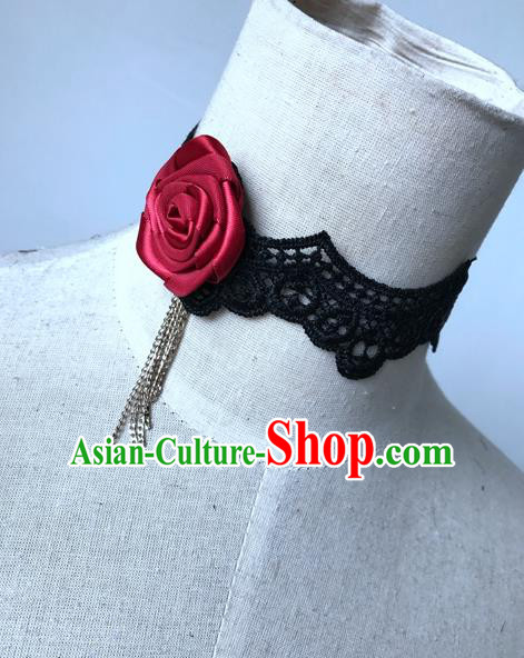 Top Grade Halloween Masquerade Ceremonial Occasions Handmade Model Show Gothic Necklet Accessories Vintage Rose Lace Necklace for Women
