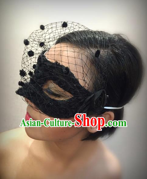Top Grade Halloween Masquerade Ceremonial Occasions Handmade Model Show Gothic Black Veil Mask for Women