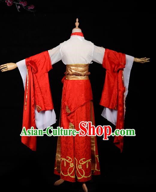 Chinese Ancient Cosplay Han Dynasty Royal Princess Costumes, Chinese Traditional Red Dress Clothing Chinese Cosplay Swordsman Costume for Women
