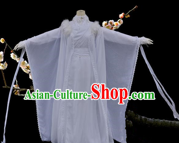 Chinese Ancient Cosplay Young Lady White Costumes, Chinese Traditional Dress Clothing Chinese Cosplay Princess Costume for Women
