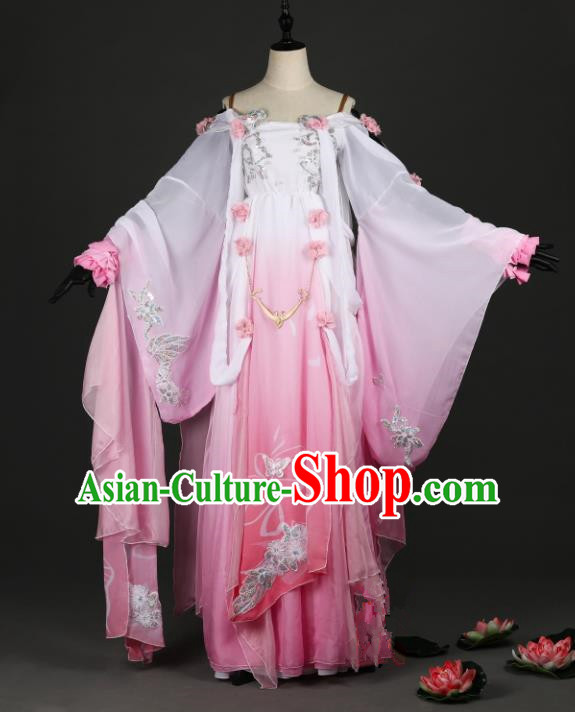 Chinese Ancient Cosplay Tang Dynasty Palace Lady Costumes, Chinese Traditional Pink Hanfu Dress Clothing Chinese Cosplay Imperial Princess Costume for Women