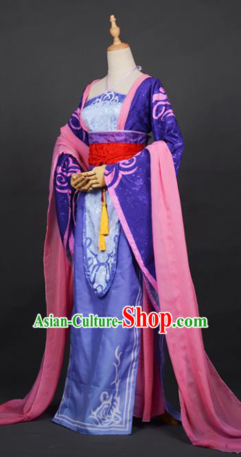 Chinese Ancient Cosplay Tang Dynasty Princess Costumes, Chinese Traditional Purple Dress Clothing Chinese Cosplay Palace Lady Costume for Women