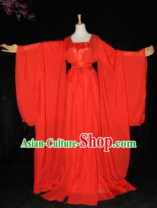 Chinese Ancient Cosplay Tang Dynasty Princess Wedding Costumes, Chinese Traditional Red Fairy Dress Clothing Chinese Cosplay Palace Lady Costume for Women