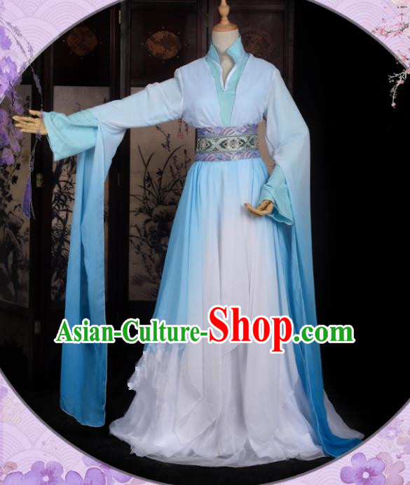 Chinese Ancient Cosplay Han Dynasty Fairy Costumes, Chinese Traditional Blue Hanfu Dress Clothing Chinese Cosplay Princess Costume for Women