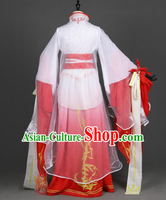 Chinese Ancient Cosplay Han Dynasty Princess Wedding Costumes, Chinese Traditional Embroidery Red Hanfu Dress Clothing Chinese Swordswoman Costume for Women