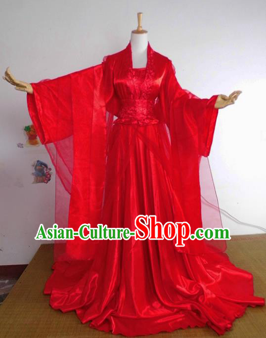 Chinese Ancient Cosplay Tang Dynasty Imperial Princess Wedding Costumes, Chinese Traditional Hanfu Red Dress Clothing Chinese Palace Lady Costume for Women