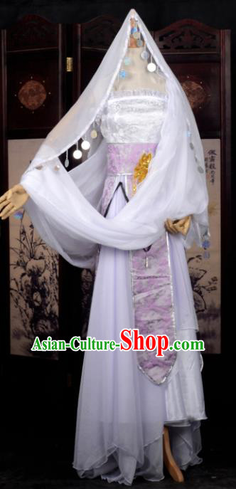 Chinese Ancient Cosplay Tang Dynasty Princess Dance White Dress, Chinese Traditional Hanfu Clothing Chinese Fairy Palace Lady Costume for Women