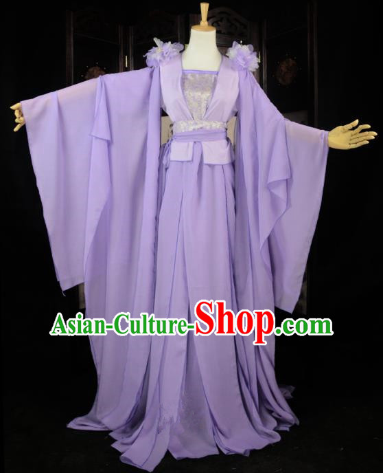 Chinese Ancient Cosplay Song Dynasty Princess Fairy Costumes, Chinese Traditional Hanfu Lilac Dress Clothing Chinese Palace Lady Dance Costume for Women