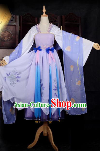 Chinese Ancient Cosplay Young Lady Princess Dance Purple Dress, Chinese Traditional Hanfu Clothing Chinese Fairy Costume for Women