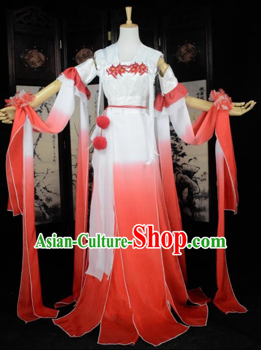 Chinese Ancient Cosplay Tang Dynasty Princess Fairy Costumes, Chinese Traditional Hanfu Red Dress Clothing Chinese Palace Lady Dance Costume for Women