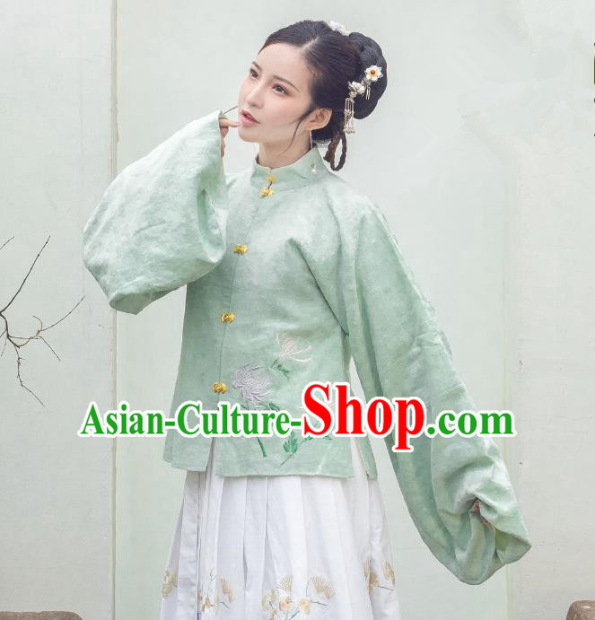 Traditional Ancient Chinese Ming Dynasty Imperial Concubine Costume Embroidery Plated Button Blouse, Chinese Palace Lady Sleeve Placket Upper Outer Garment for Women