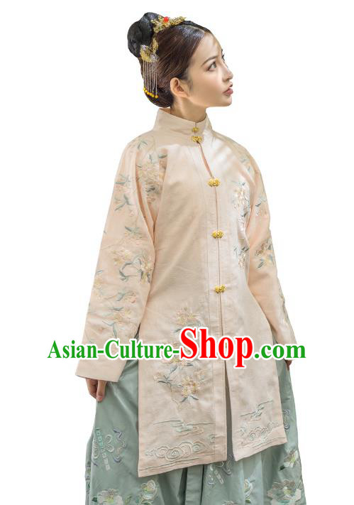 Traditional Ancient Chinese Ming Dynasty Imperial Concubine Costume Embroidery Long Gown Dress, Chinese Palace Lady Upper Outer Garment for Women