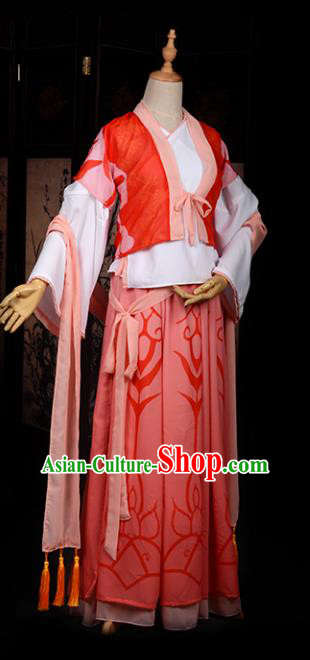 Chinese Ancient Cosplay Tang Dynasty Princess Embroidery Red Young Lady Dress, Chinese Traditional Hanfu Clothing Chinese Fairy Costume for Women