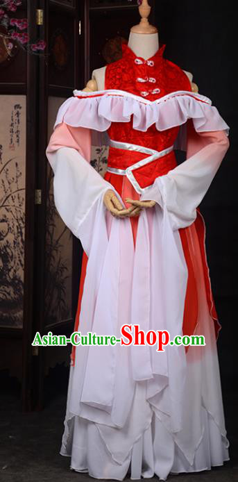 Chinese Ancient Cosplay Tang Dynasty Palace Lady Embroidery Water Sleeve Dress, Chinese Traditional Hanfu Clothing Chinese Princess Fairy Costume for Women
