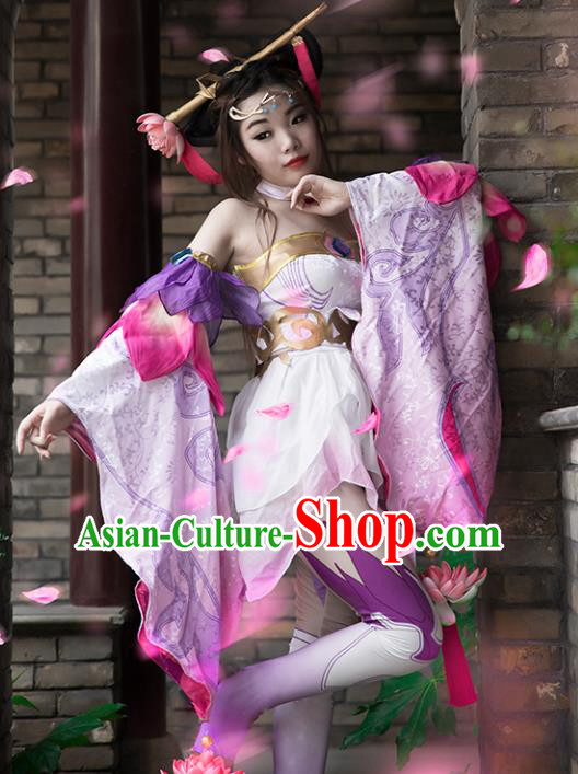 Chinese Ancient Cosplay Tang Dynasty Chivalrous Lady Purple Dress, Chinese Traditional Hanfu Clothing Chinese Princess Fairy Costume for Women
