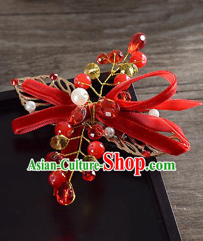 Traditional Handmade Chinese Ancient Classical Wedding Hair Accessories Bride Red Bowknot Hair Stick, China Princess Hairpins Headwear for Women