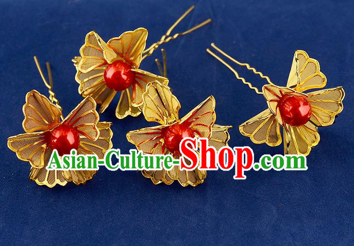 Traditional Handmade Chinese Ancient Classical Hair Accessories Xiuhe Suit Golden Flower Hairpin Hair Comb, Hair Sticks Hair Jewellery Hair Fascinators for Women