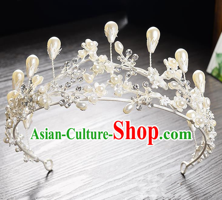 Top Grade Handmade Chinese Classical Hair Accessories Baroque Style Headband White Pearls Princess Royal Crown, Hair Sticks Hair Jewellery Hair Clasp for Women