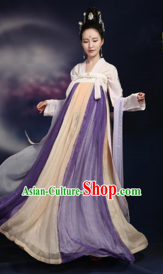 Traditional Ancient Chinese Tang Dynasty Imperial Concubine Embroidery Dance Costume, Chinese Palace Lady Hanfu Dress Princess Clothing for Women